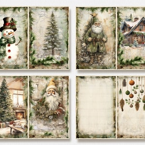 Rustic Christmas Junk Journal Kit, Merry Christmas Junk Journal Pages, Santa Scene Junk Journal Printable Paper, Digital Collage Sheet image 4