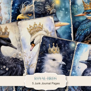 Royal Birds Junk Journal Kit, Birds Junk Journal-pagina's, Winter Scene Junk Journal Afdrukbaar papier, digitaal collageblad