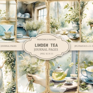 Linden Tea Junk Journal Páginas imprimibles, Kit de diario basura, Álbum de recortes imprimible, Papel imprimible, Hoja de collage digital, Descarga instantánea