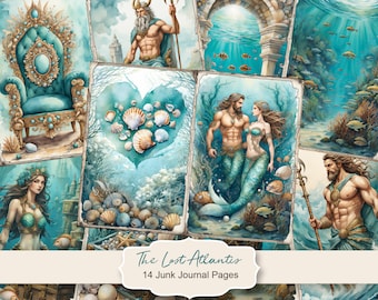Lost Atlantis Junk Journal Kit, Mermaid Digital Paper for Scrapbooking, Sea Digital Paper, Marine Journal Pages, Underwater Page JPG