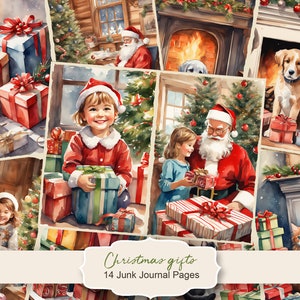 Weihnachtsgeschenke Junk Journal Kit, Frohe Weihnachten Junk Journal Seiten, Weihnachtsmann Szene Junk Journal druckbares Papier, Digital Collage Sheet