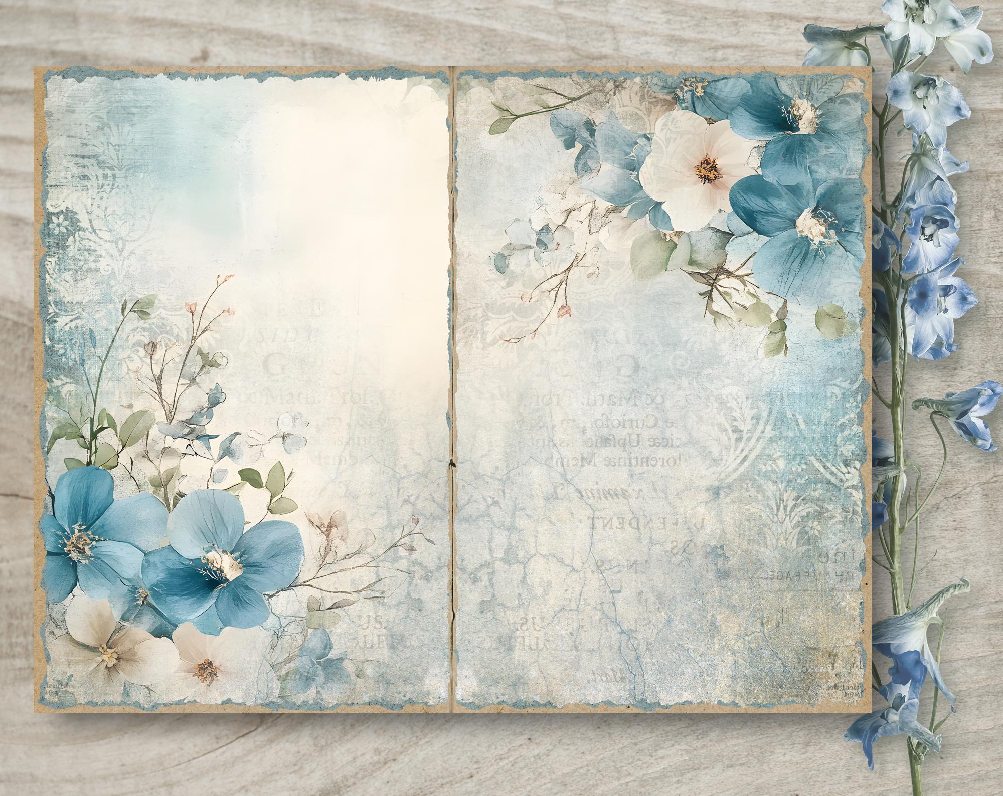 Blue Shabby Chic Junk Journal Kit: Printable Scrapbook Pages JPG, Part ...