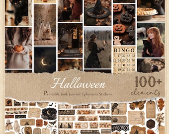 Halloween Stickers for Junk Journals, Printable Fussy Cuts, Digital Ephemera, Scrapbook,  JPG Part 1