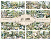 Lazy day in the Garden ATC, Cards, 2.5x3.5, Junk Journals, Printable Scrapbook Ephemera, Digital Download (JPG, PDF)
