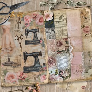 Atelier Sewing, 5 Digital Junk Journal Pages, Scrapbook Paper Kit ...