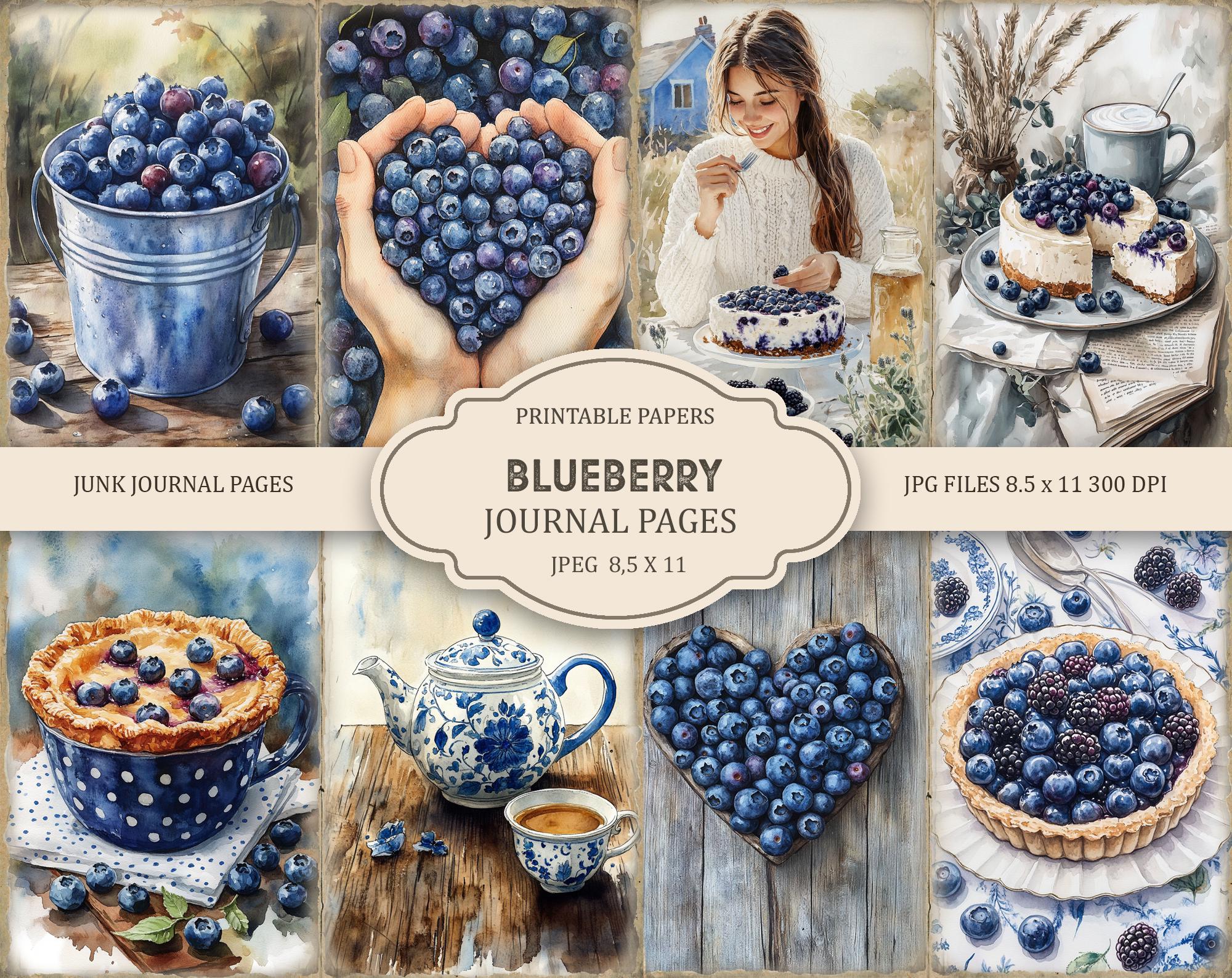 Blueberry Junk Journal Pages, Spring Ephemera, Scrapbook Printable ...