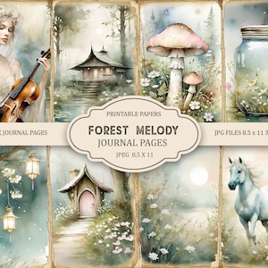 Páginas para impressão do Forest Melody Junk Journal, Junk Journal Kit, álbum de recortes para impressão, papel para impressão, colagem digital, download instantâneo