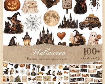 Halloween Stickers for Junk Journals, Printable Fussy Cuts, Digital Ephemera, Scrapbook,  JPG Part 2