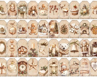 Beige Christmas Tags Printable,  Victorian Ephemera Labels (Digital Download)