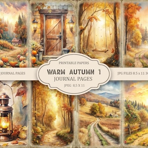 Warm Autumn 1 Junk Journal Pages, Fall Ephemera, Scrapbook printables, Printable Paper, Autumn Scene, Digital Collage Sheet.