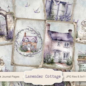 Pagine di diario di Lavender Cottage Junk, effimeri primaverili, album di ritagli stampabili, carta stampabile, collage digitale, pagine primaverili, collage digitale
