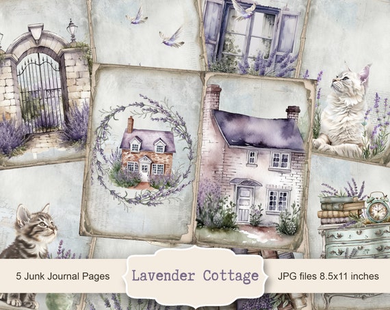 Lavender Cottage Junk Journal Pages, Spring Ephemera, Scrapbook printable, Printable Paper, Digital Collage, Spring Pages, Digital Collage