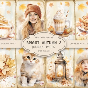 Luminoso autunno 2 pagine del diario spazzatura, Effimera autunnale, Scrapbook stampabile, Carta stampabile, Collage digitale, Pagine autunnali, Collage digitale