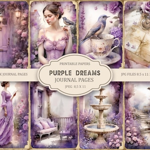 Pages imprimables Purple Dreams, kit de journal indésirable, album de scrapbooking, imprimable sur papier, collage numérique, téléchargement immédiat