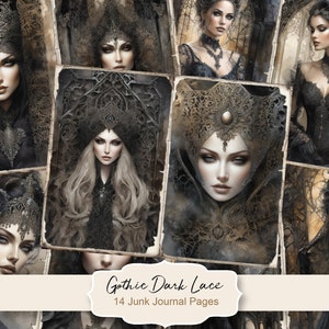 Páginas de diario basura de encaje oscuro gótico, papel digital gótico para scrapbooking, papel digital gótico, páginas de diario gótico, páginas góticas JPG