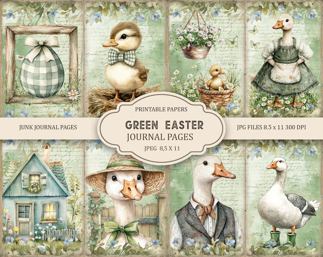 Green Easter Pages Junk Journal Kit: Printable Scrapbook Pages, Flowers ...
