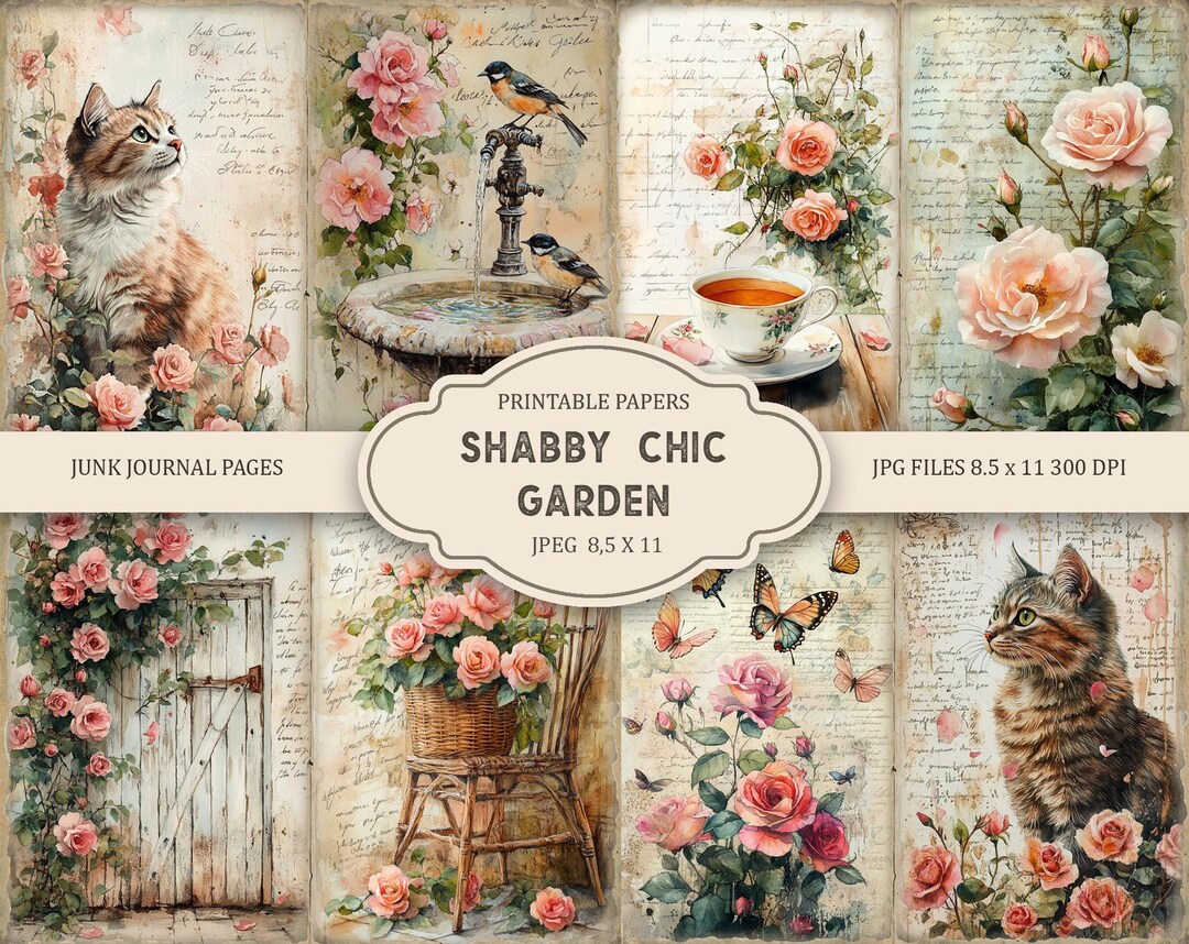 Shabby Chic Garden Junk Journal Pages, Spring Ephemera, Scrapbook ...
