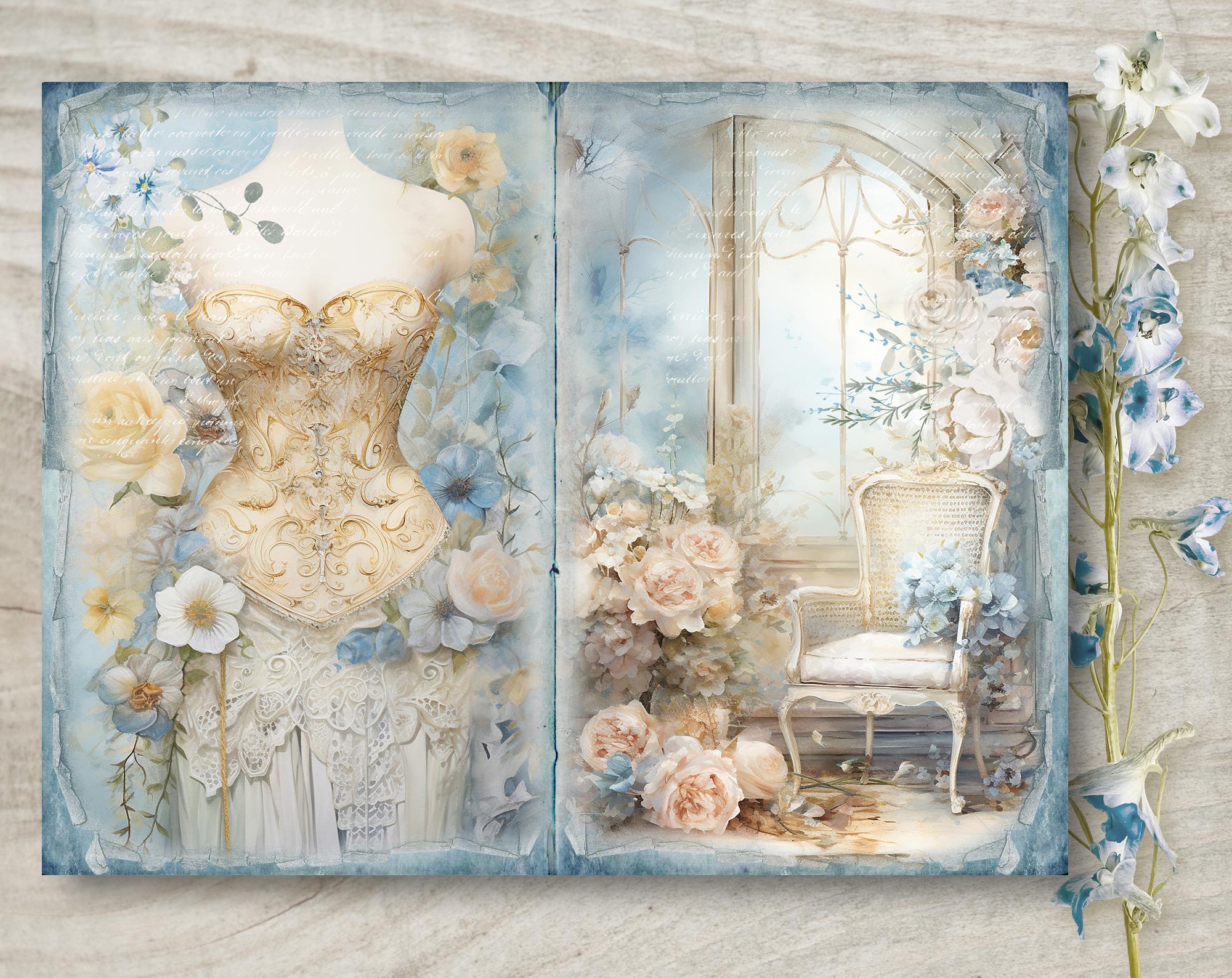 Elegant Blue Junk Journal Kit: Printable Scrapbook Pages (JPG), Part 1 ...