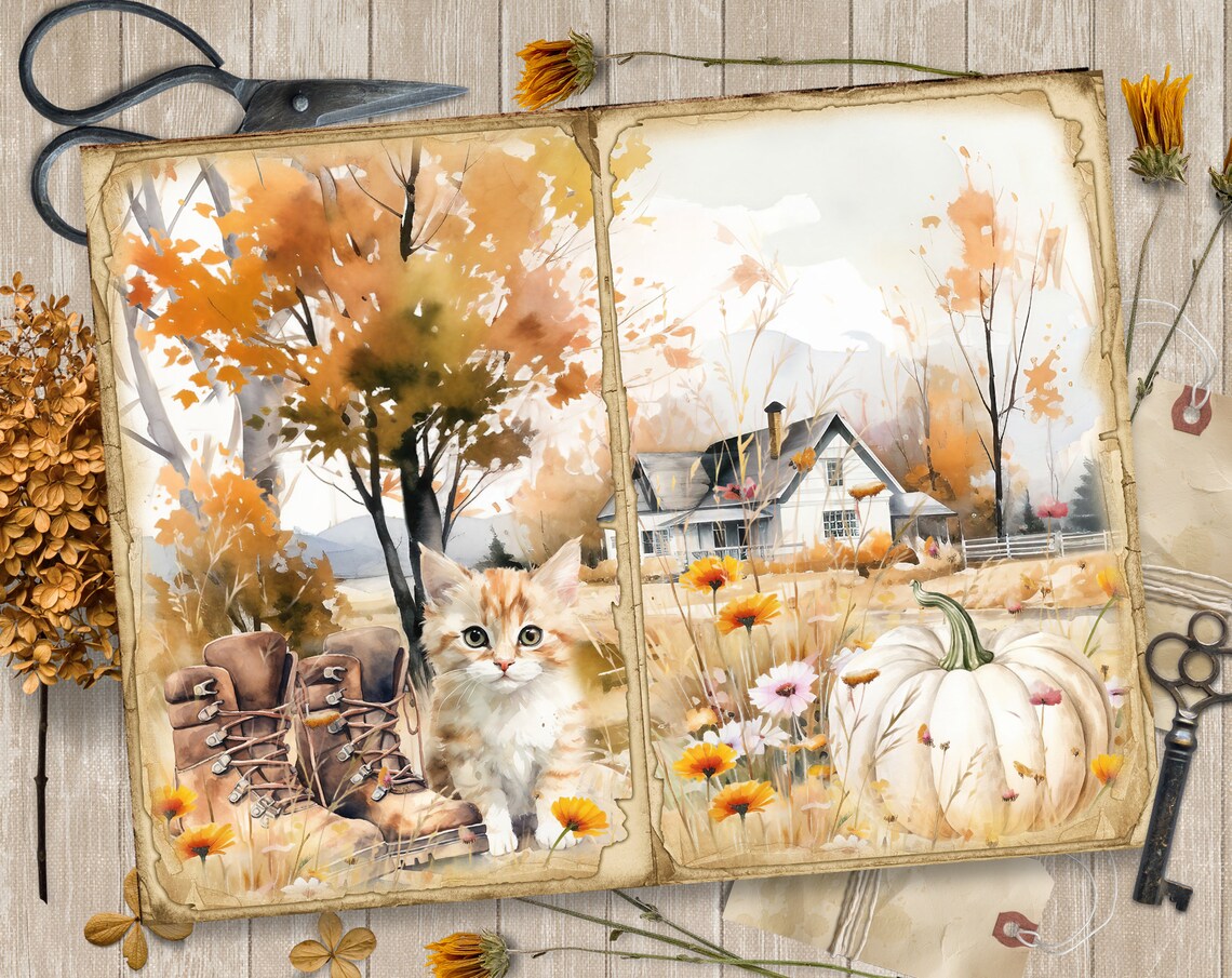 Bright Autumn Junk Journal Pages, Fall Ephemera, Scrapbook Printable ...