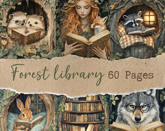 Forest Library Paper Printable Paper Pack, A-4 Junk Journal Background 60 JPC