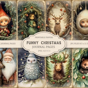 Funny Christmas Junk Journal Pages, Winter Ephemera, Scrapbook printable, Printable Paper, Digital Collage, Spring Pages, Digital Collage