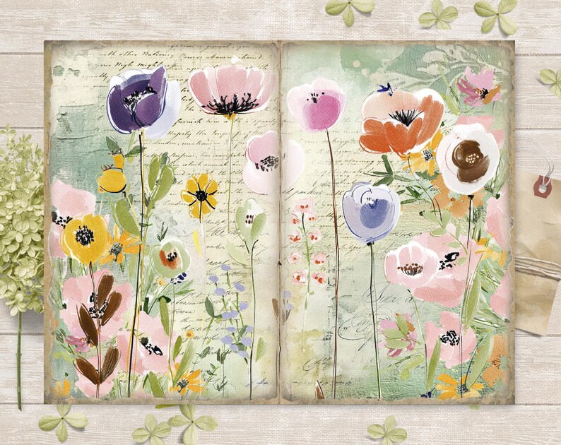 Tender Spring Junk Journal Pages Kit: Floral Scrapbook Papers (JPG) - Etsy
