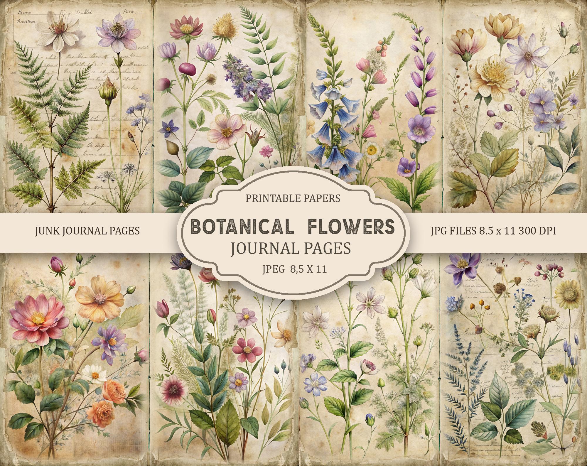 Botanical Flowers 1 Junk Journal Printable Pages, Junk Journal Kit ...