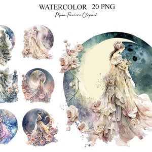 Mond Fee Clipart 20 PNG, Feengarten, magische Fee, Sublimation Transparente Sublimationsdesigns Scrapbooking, Digitaler Planer