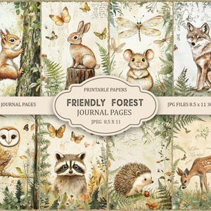 Friendly Forest Junk Journal Pages, Spring Ephemera, Scrapbook printable, Printable Paper, Digital Collage, Spring Pages, Digital Collage