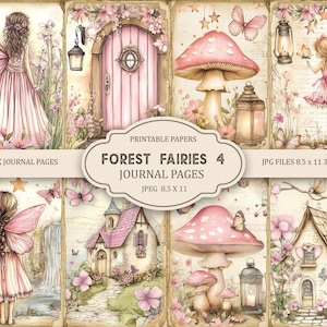 Fairy Garden 4 Junk Journal Pages, Effimere primaverili, Album di ritagli stampabile, Carta stampabile, Collage digitale, Pagine primaverili, Collage digitale
