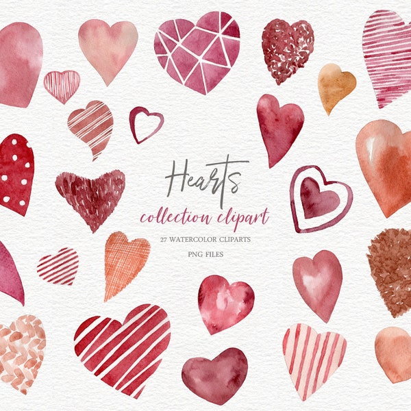 Watercolor Pink Hearts 27 PNG, Valentine Day Clipart, Valentines Heart, Party Birthday Wedding Invitation,Commercial Use, Instant Download