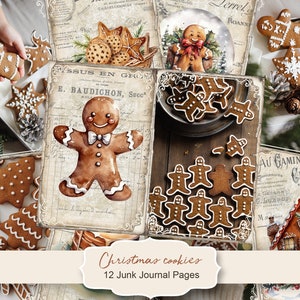 Kit de diario basura de galletas de Navidad, páginas de diario basura de Feliz Navidad, papel imprimible del diario basura de escena de Santa, hoja de collage digital