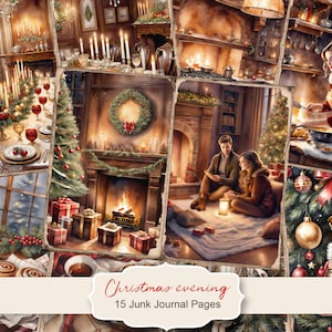 Kit de diário de lixo para a noite de Natal, páginas de diário de lixo para o Feliz Natal, papel para impressão de diário de lixo para a cena do Papai Noel, folha de colagem digital