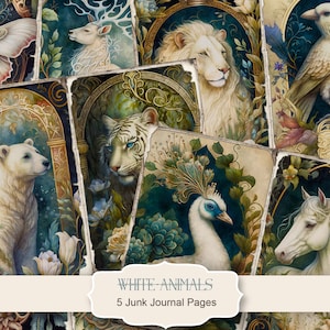 White Animals Junk Journal Kit, Animals Junk Journal-pagina's, Winter Scene Junk Journal Afdrukbaar papier, digitaal collageblad