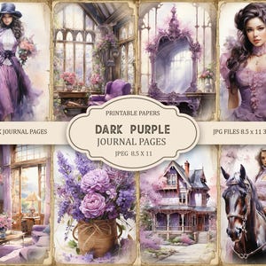 Dark Purple  2 Printable Pages, Junk Journal Kit, Scrapbook printable, Printable Paper, Digital Collage, Instant Download