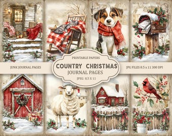 Country Cozy Christmas 1 Junk Journal Printable Pages, Scrapbook, Printable Paper, Instant Download