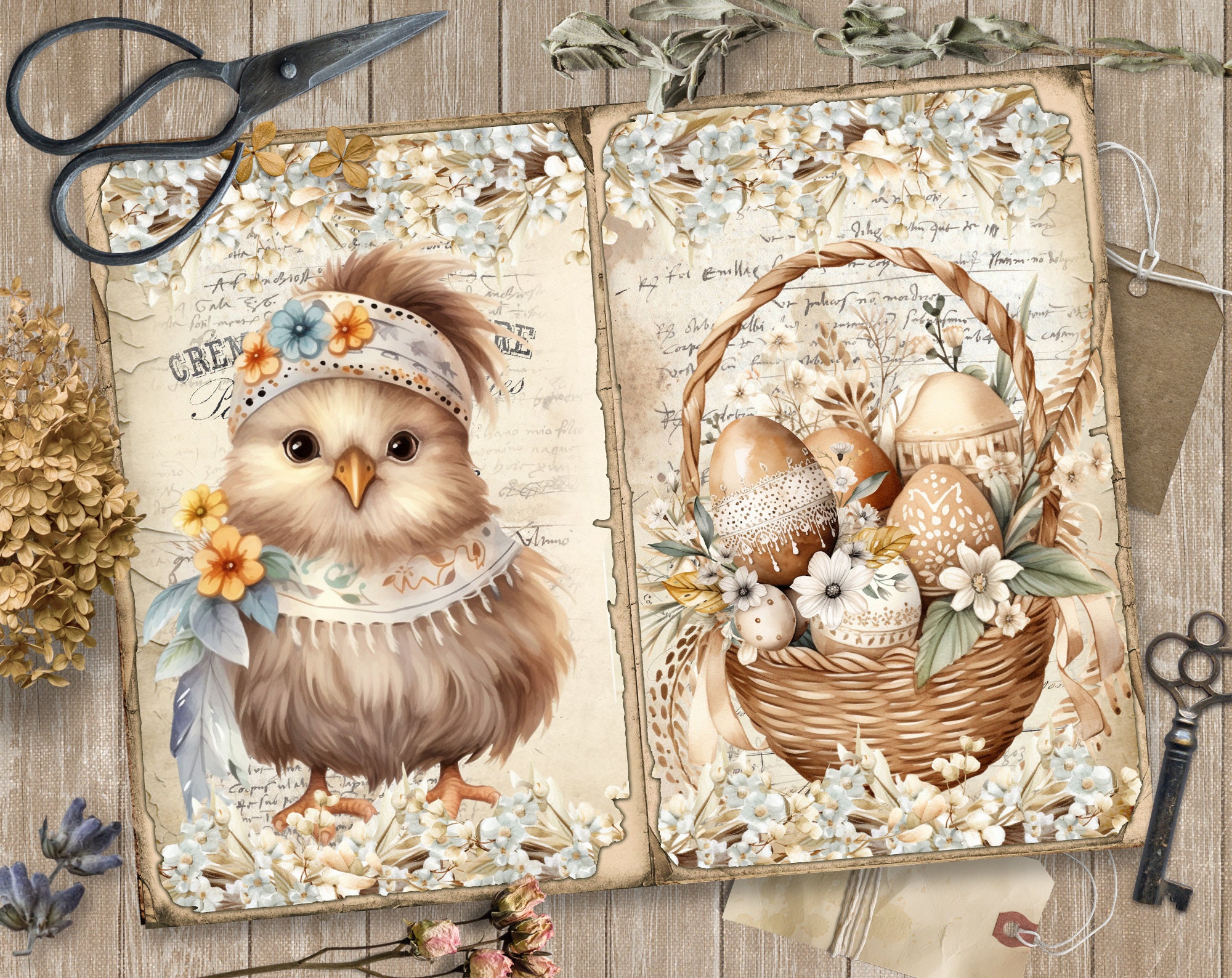 Boho Easter 5 Junk Journal Digital Pages, Easter Paper Scrapbooking ...