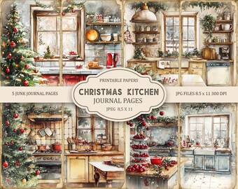 Christmas Kitchen Junk Journal Pages, Lavender Ephemera, Scrapbook printable, Printable Paper, Digital Collage, Summer Pages,
