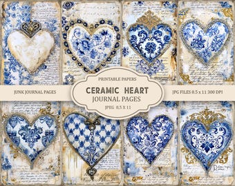 Kit de diario de arte con corazones de cerámica, efímeros vintage (descarga digital)
