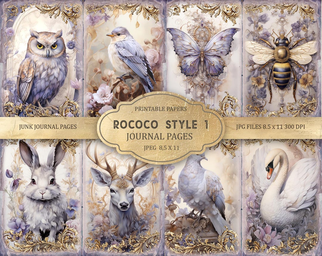 Rococo Style Junk Journal Kit: Printable Scrapbook Pages (PDF), Part 1 ...