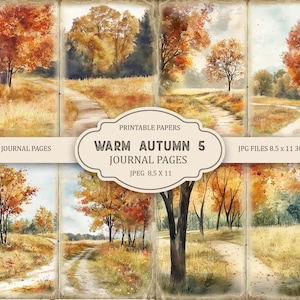 Warm Autumn 5 Junk Journal Pages, Fall Ephemera, Scrapbook printables, Printable Paper, Autumn Scene, Digital Collage Sheet.