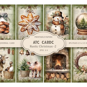 Navidad rústica 2 ATC, tarjetas, 2,5 x 3,5, revistas basura, adornos, etiquetas, imágenes prediseñadas navideñas, retro, shabby, imprimibles, digitales, descargas