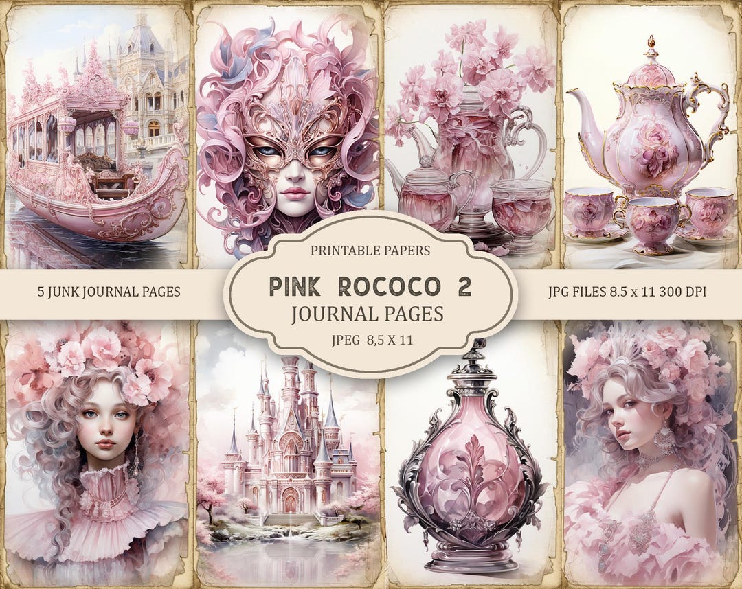 Pink Rococo 2 Printable Pages, Junk Journal Kit, Scrapbook Printable ...