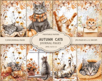Páginas de diario basura de Autumn Cats: Efímeras de otoño, imprimibles para álbumes de recortes (descarga digital) (PDF) (JPG)