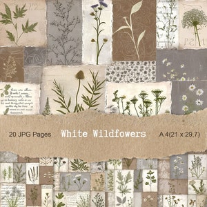 Wild Field Flowers junk journal achtergrond, scrapbookingpapier voor junk journals, afdrukbare patchworkpagina's, collagevellen, 20 JPC (A-4)