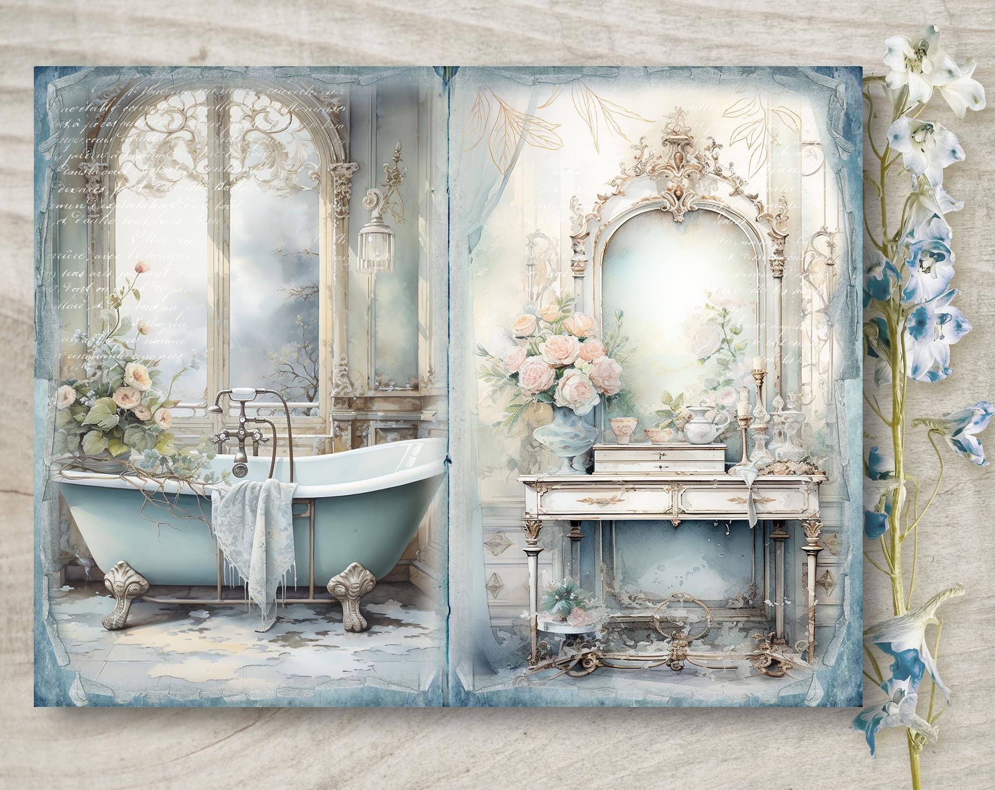 Elegant Blue Junk Journal Kit: Printable Scrapbook Pages (JPG), Part 1 ...