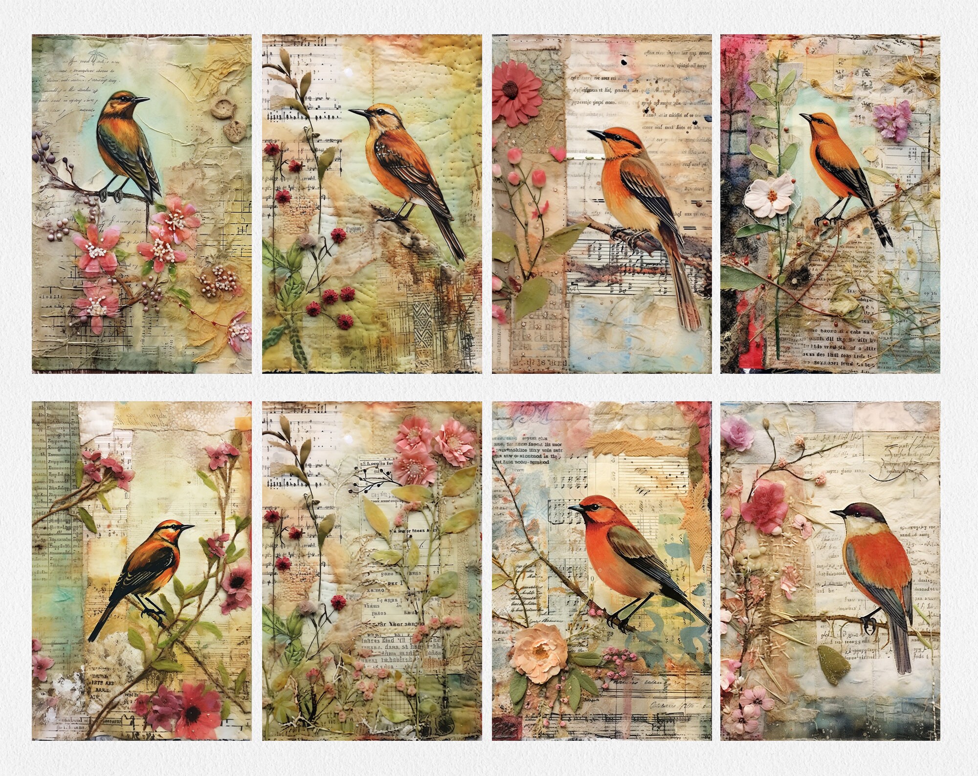 Vintage Birds Papers Collage Printable Junk Journal, Junk Journal Kit ...