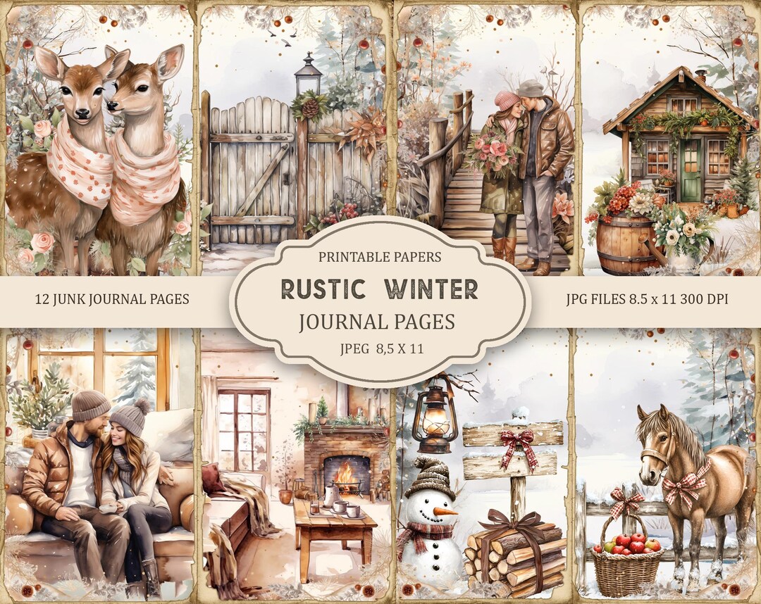 Winter Rustic Christmas Junk Journal Pages, Ephemera, Scrapbook ...