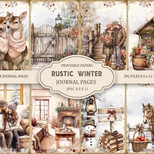 Winter Rustic Christmas Junk Journal Pages, kortstondige, afdrukbare plakboek, afdrukbaar papier, digitale collage, kerstpagina's, digitaal