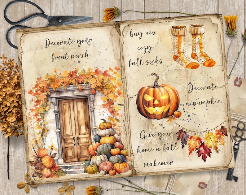 Fall Bucket List Junk Journal Printable Pages, Junk Journal Kit ...